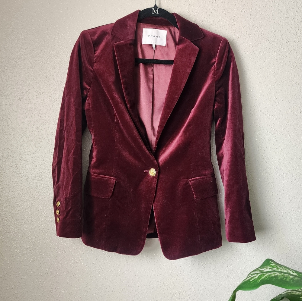 Frame Denim Burgundy Velvet Blazer